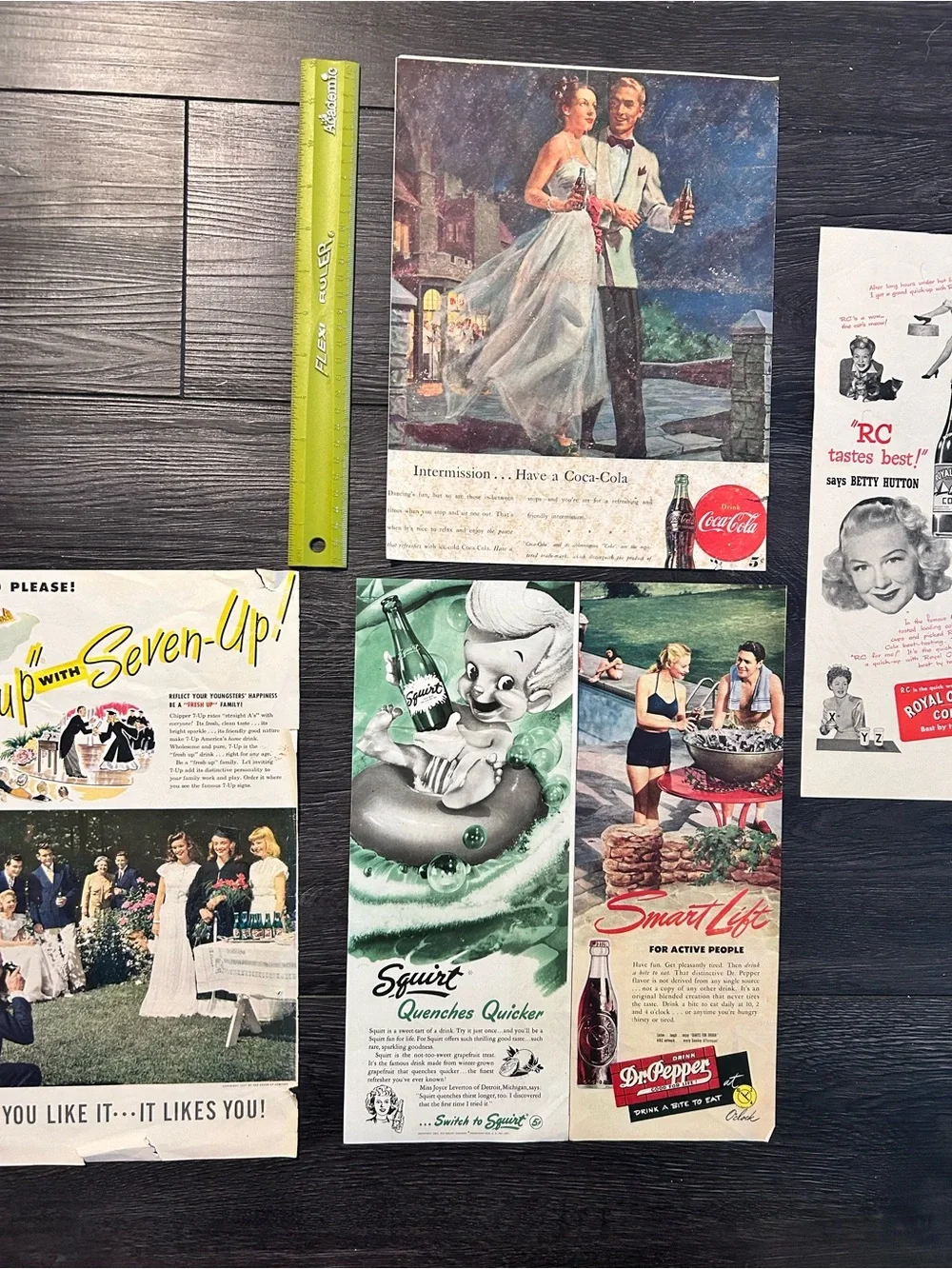1950s / 40s Coca-Cola, Seven-Up, and Dr Pepper vintage soda Print ads